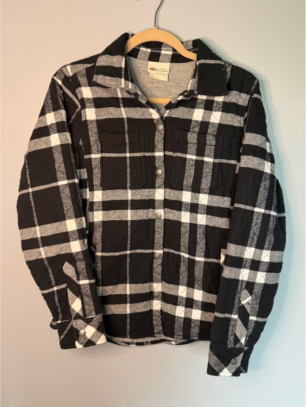 Dickies Women's Black and White Plaid Button-Up Shirt Medium